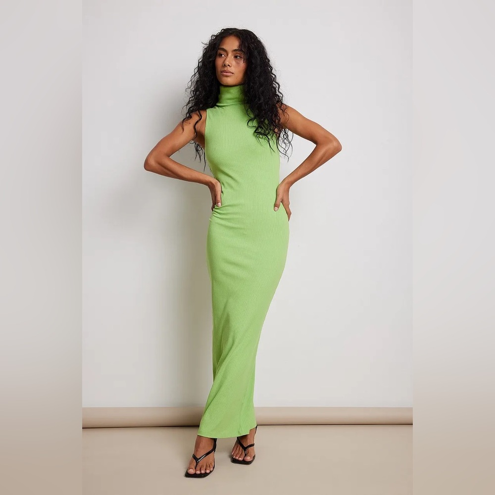 NA-KD High Neck Ribbed Maxi Dress